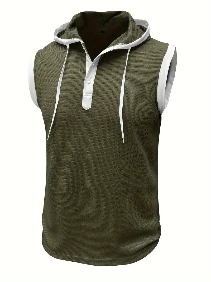 Chic Hooded Henley Neck Tank