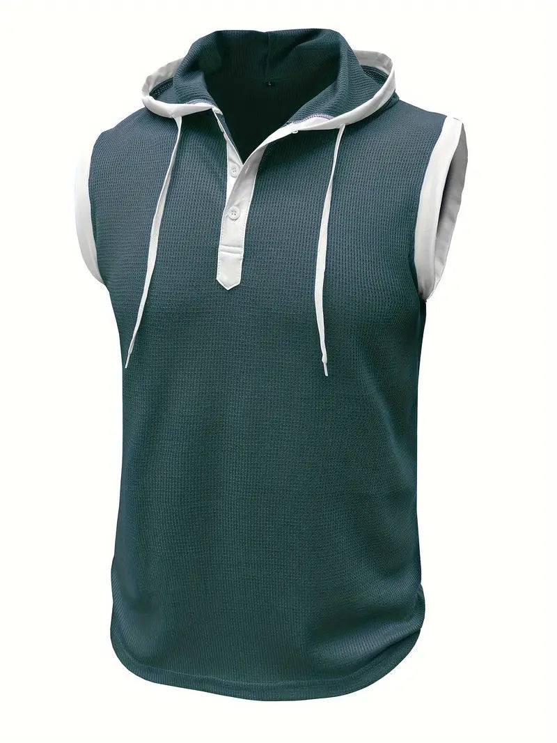 Men's Tank Top | Hooded Henley Neck Tank | Shape and Buy