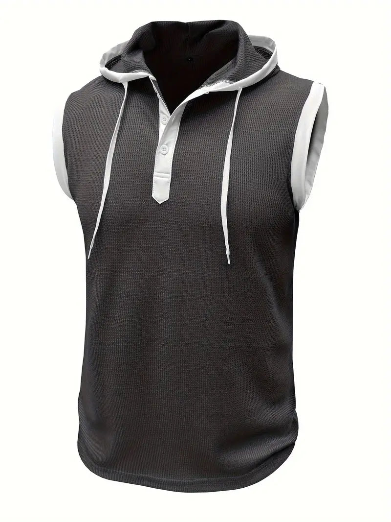 Chic Hooded Henley Neck Tank