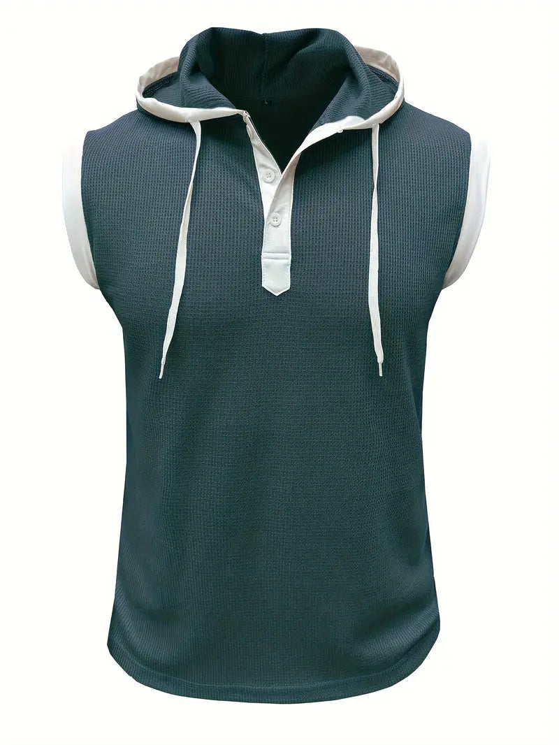 Men's Tank Top | Hooded Henley Neck Tank | Shape and Buy